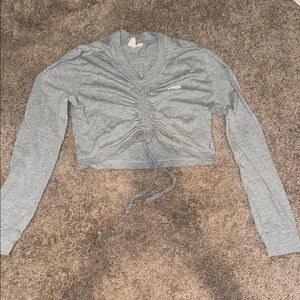 Vans Gray Ruched Tie Front Long Sleeve Blouse